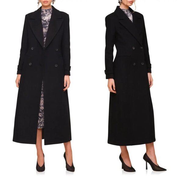 Avec Les Filles Wool Blend Double Breasted Maxi Peacoat in Black - Picture 1 of 14